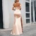 Women's Clothing INS Solid Color V Neck Tube Top One Shoulder High Slit High Waist Evening Dress Long Skirt Fishtail Skirt Dress_ecoleips.com