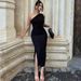 European And American Style Cross-Border 2024 Summer New Asymmetrical Shoulder Solid Color Slit Sleeveless Pure Desire_ecoleips.com