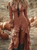 Elegant Long Sleeve Wrap Dress With Ruffles & Plaid Print – Vintage-Inspired Fall Fashion For Women_ecoleips.com