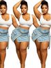 Women's High-Slit Asymmetric Denim Mini Skirt Raw Hem Side Pockets Stretch Fit Light/Deep Blue S-2XL_ecoleips.com