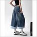 Women's Clothing Women's Distressed Puppy Embroidered Denim Shorts Retro Wide Leg Capri Pants Loose Fit For Spring And Autumn_ecoleips.com