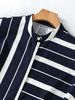 Summer New Style Women's Elegant Stand Collar Striped Shirt Top Short Sleeve Elegant Fashionable Trendy_ecoleips.com