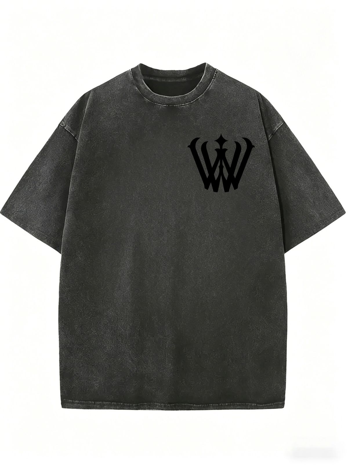 Vintage Washed Black Oversized T Shirt Women Minimal Crown W Logo Small Chest Print Loose Short Sleeve Casual Basic Tee Streetwear_ecoleips.com