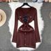 French Style Women's Deep V Neck Knit Dress Slim Fit Fashionable Bow Single Breasted Bodycon Skirt Export Clothing_ecoleips.com