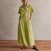 Women's Clothing Women's Fashion Set Summer Casual Solid Color Lapel Short Sleeve Shirt And Loose Long Skirt_ecoleips.com