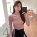 Peach Lettering Drawstring Fitted Long Sleeve T-Shirt For Women - Soft Stretch Polyester Blend, Trendy Casual Top_ecoleips.com