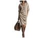 Oversized Button-Up Knit Dress – Fall Casual Tunic Sweater Dress With Straight Collar (Yellow/Khaki/Black/Red/Orange/Green/Brown, S-Xxxl)_ecoleips.com