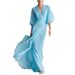 Women's Romantic Deep V Neck Long Dress with Lantern Sleeves Fitted Waist European American Design for Autumn Banquet Socialite Style_ecoleips.com