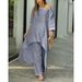 Women's Large Size Two Piece Set Long Sleeved Fashion Casual Suit Cotton And Linen Wide Leg Pants_ecoleips.com