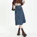 2026 New Denim Midi Skirt For Women, Mid To Long, With A Sense Of Design And Splicing Of A-line Large Swing Ruffle Edge Skirt For Summer_ecoleips.com