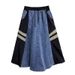 New Style Retro Design Stitching Contrast Color Denim Skirt Elastic Waist Drawstring Loose Long Skirt_ecoleips.com