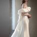 Yun Chu off the Shoulder Wedding Dress French Satin Lightweight Spring 2026 New Arrival Train Banquet Gown for Brides_ecoleips.com
