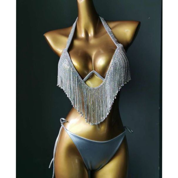Women’s Clothing Steel Support Hard Cup Bikini Diamond Swimsuit Diamond Tassel Bikini Sewn Diamond Bikini Nightclub Clothes_ecoleips.com