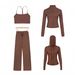 Women's 4-Piece Stretch Outfit Set - Y-Neck Vest, Cropped Jacket, Hooded Jacket & Straight Leg Pants - Slim Fit Casual Wear (Multiple Colors)_ecoleips.com