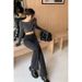 retro Denim Flared Pants For Women, High-waisted, Slim-fit, Straight-leg Black Trousers, European And American Style_ecoleips.com