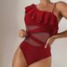 Women's Clothing New Multi Color Ruffled One Shoulder Mesh Hollow Sexy One Piece Swimsuit Female Bikini_ecoleips.com