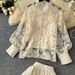 Women's Clothing Elegant And Stylish Lantern Sleeves Embroidered Mesh Shirt High Waist Wide Swing Skirt Spring Two Piece Suit_ecoleips.com