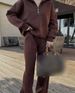 Women’s Half-Zip Pullover & Trousers Set – Loose Fit Casual Two-Piece Outfit (S-XL, Light Gray/Black/Green/Navy Blue/Brown)_ecoleips.com