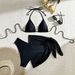 Women's Three Piece Swimsuit European And American Style Solid Color Printed Lace up Bikini Set for Beach Hot Spring Sexy_ecoleips.com