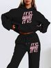 Women's Autumn And Winter Casual Fashion ITIS WHAT ITIS Letter Printed Thick Fleece Warm Hooded Sweatshirt+sports Pants Set-732_ecoleips.com