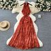 Women's French Retro Style Tie Dye Halter Neck Dress Summer Sleeveless Waist Cinching Design Sophisticated Full Skirt_ecoleips.com