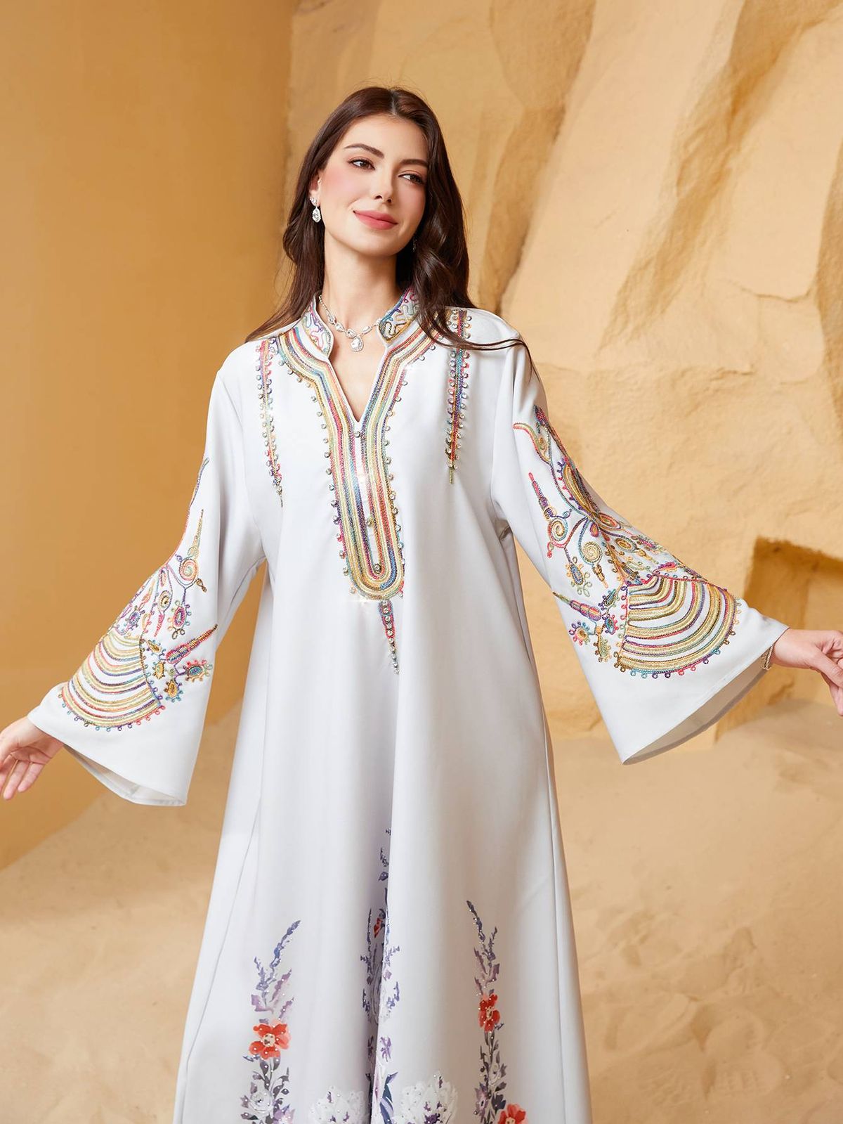 New Middle Eastern Muslim Women's Long Robe, Embroidered Rope Dubai Travel Casual Dress, Abayas For Leisure And Tourism_ecoleips.com