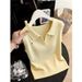 Preppy Style Women's Sleeveless Knit T-Shirt Slimming Elegant Shoulder Collared Top Summer New Arrival_ecoleips.com