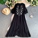 Women's Relaxed Elegant Tie Neck Lantern Sleeve Dress Summer Loose Fit Flattering Slimming Retro Embroidered Long Dress_ecoleips.com