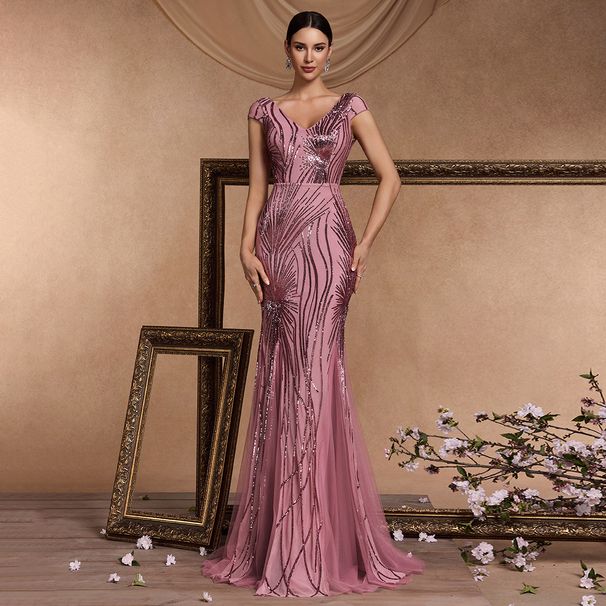 Green Sequined Mermaid Evening Dress Long Slim Fit For Bridesmaids Banquets New Style_ecoleips.com