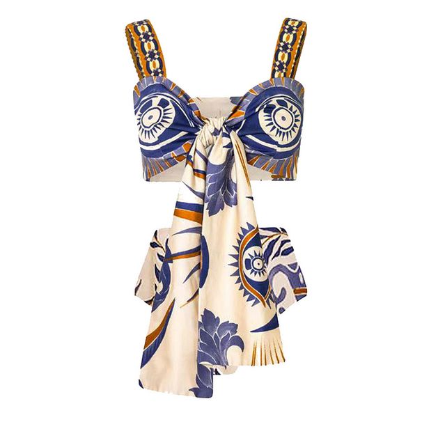 Women's Ethnic Print Ruffled Bikini Set - Stylish Two-Piece Swimsuit With Split Design_ecoleips.com