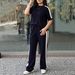 Women's Color Block Two Piece Set Casual Crew Neck Short Sleeve T-Shirt And Straight Leg Pants_ecoleips.com