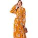 Elegant Vacation-Style Printed V-Neck, Cinched Waist And Belted Dress For Women_ecoleips.com