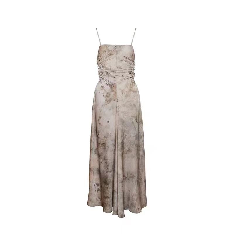 22SS Plant Dyed Backless Waist-Cinching Sexy Long Dress Elegant And Gorgeous_ecoleips.com