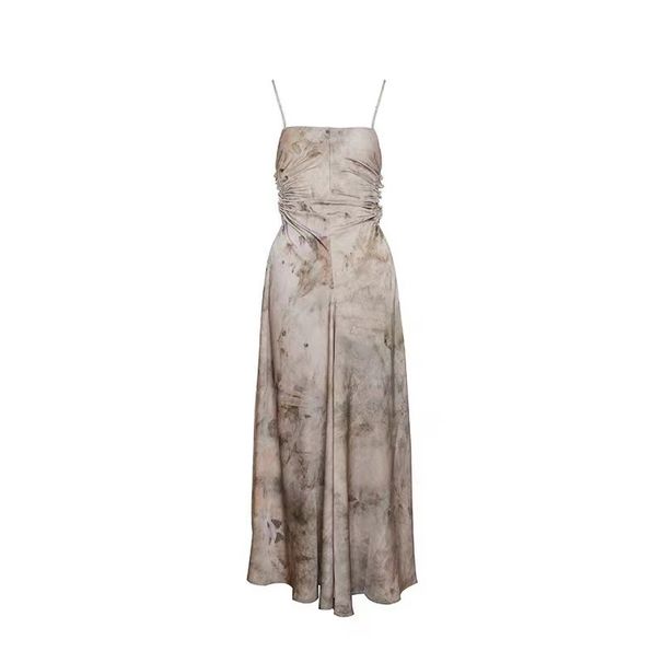 22SS Plant Dyed Backless Waist-Cinching Sexy Long Dress Elegant And Gorgeous_ecoleips.com