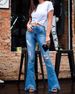Women's Clothing Denim High Waist Ripped Women's Pants Slim Fit Flared Women's Pants_ecoleips.com