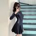 Women's Long Sleeved One Piece Swimsuit Slimming Sporty Elegant INS Style Hot Spring New Fit Conservative_ecoleips.com