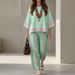 Women's Striped Two Piece Set European American Style Casual Loose Fit Summer Vacation Wide Leg Pants Fashion Cross Border_ecoleips.com