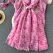 Women's Clothing Palace Style Mesh Splicing Puff Sleeve Dress Summer Women's Clothing Waist Slimming Beautiful Floral Long Skirt_ecoleips.com