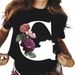European And American Cross-border Foreign Trade Wholesale Women's Floral Letter Print Round Neck Plus-size Short-sleeve_ecoleips.com