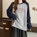 Real Shot Of Cotton American Retro Raglan Sleeve Sweatshirt For Women, Thin, Loose, Versatile, Color-blocking,_ecoleips.com