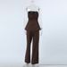 Women's Clothing Top Design Off Shoulder Lace Up Top Trousers Two Piece Suit_ecoleips.com