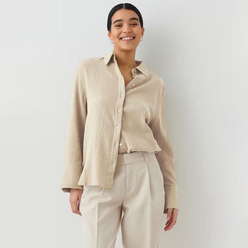 Autumn Long-Sleeved Cotton Crepe Shirt, Comfortable And Loose-Fitting Blouse_ecoleips.com