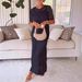 Women's Boho Lace-Up Hollow-Out Mesh Dress Set – Round Neck 5/7 Sleeve Two-Piece Flowy Maxi Dress – Loose Fit Casual Elegance_ecoleips.com