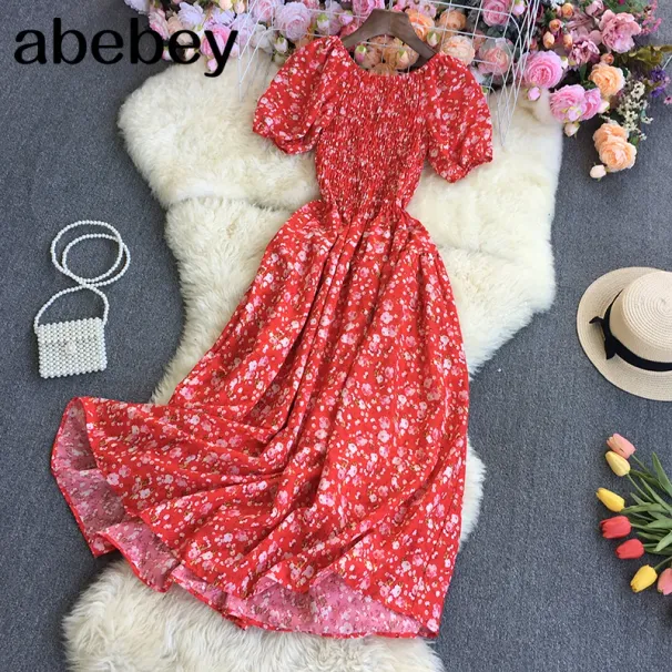 2026 New Fashion Summer Flower Print Long Dress Women Vintage Slash Neck Ruched Chest A Line Sundress Party Vestidos_ecoleips.com
