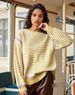 Women's Striped Knit Sweater – Loose Fit Long Sleeve Round Neck Pullover For Autumn & Winter (White/Apricot/Navy/Yellow)_ecoleips.com