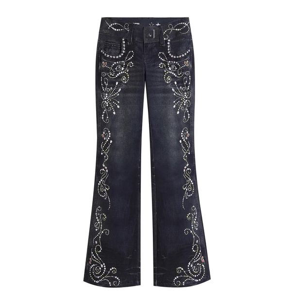 Women's Clothing Bohemian Style Jeans Gemstone Totem Print Fashion Solid Color Denim Subculture Pants_ecoleips.com