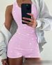 Women's Clothing Ribbed U-Neck Sleeveless Top & Shorts Set – Stretchy Polyester, Casual & Office Wear_ecoleips.com