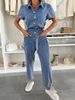 Women's Washed Denim Jumpsuit Lightweight Summer Romper Relaxed Fit Casual Wide Leg Pants V-Neck Short Sleeve Outfit_ecoleips.com