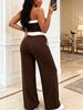 Women's Summer Fashion Two Piece Set Color Block Tube Top with Elastic Waist & Pocket Trousers Sleeveless Independent Website Exclusive_ecoleips.com