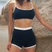 Women Ribbed Contrast White Trim Two Piece Bikini Set High Waist Boyshort Swimsuit Sport Surf Bathing Suit Sling Crop Top Beach Swimwear_ecoleips.com